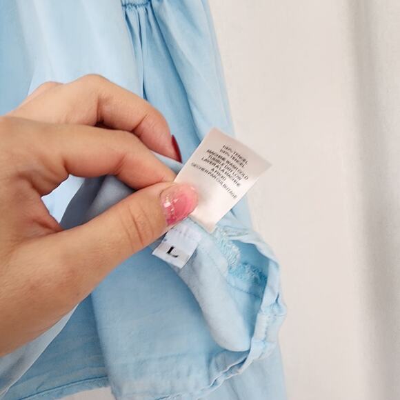 Anthropologie Amadi puff sleeve blouse L tencel Romantic Bohemian Blue Peasant - Picture 11 of 13